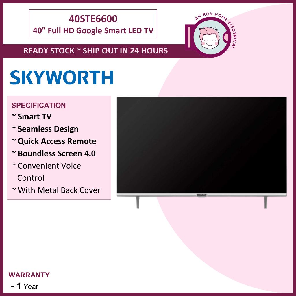 SKYWORTH 40" Full HD Google Smart LED TV ~ 40STE6600 | Shopee Malaysia