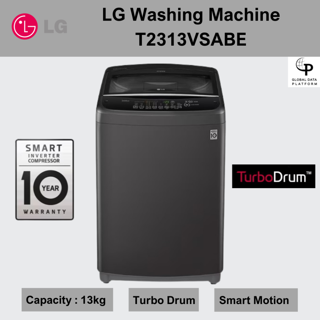 LG Top Load Washer 13KG T2313VSABE with Smart Inverter, Turbo Drum