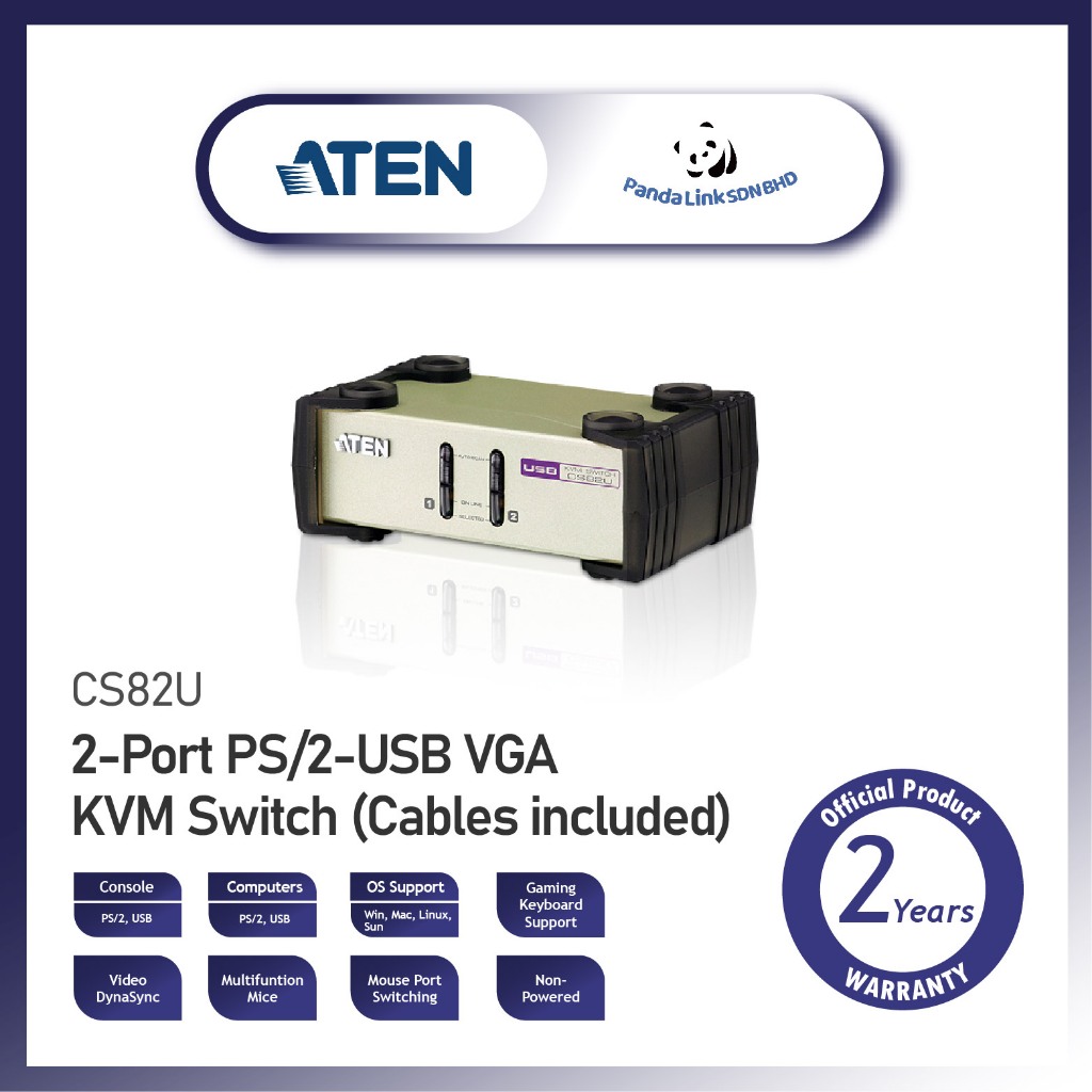 ATEN CS82U 2Port PS/2USB VGA KVM Switch Shopee Malaysia