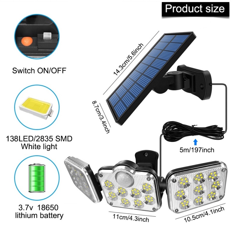 138LED Solar wall light Waterproof 200LED Solar led light Auto on/off ...