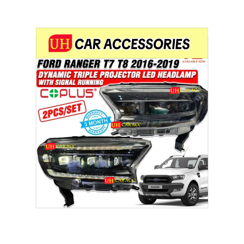COPLUS FORD RANGER T7 T8 2016 - 2019 DYNAMIC TRIPLE PROJECTOR LED ...