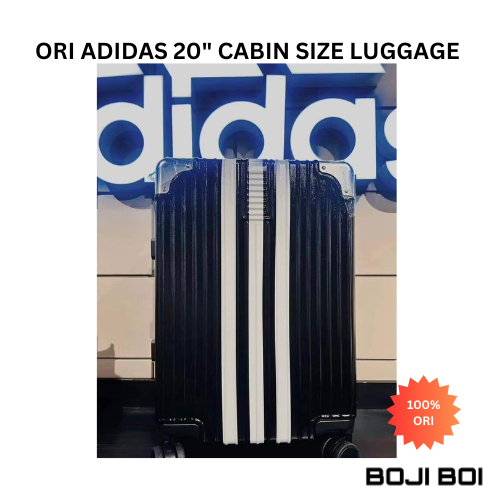 Original Adidas ABS Hard Case Black Luggage Bag Travel 20 Inch Cabin Size Hand Carry 20 Light Suitcase Beg Bagasi