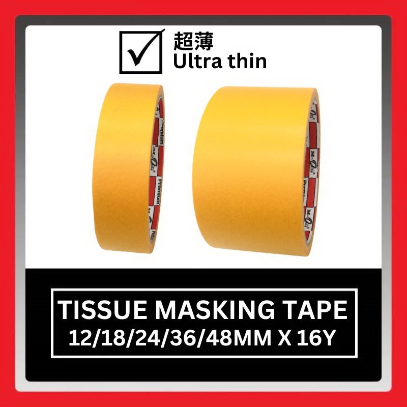 M-ONE Tissue Masking Tape / Washi Tape 95mic x 12mm / 18mm / 24mm ...