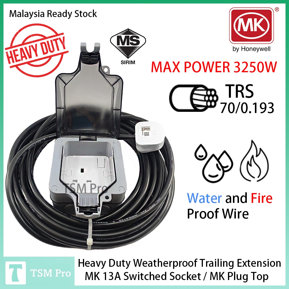 1 GANG HEAVY DUTY TRAILING EXTENSION SOCKET 3/6/10/15/20M 70/0193 TRS ...