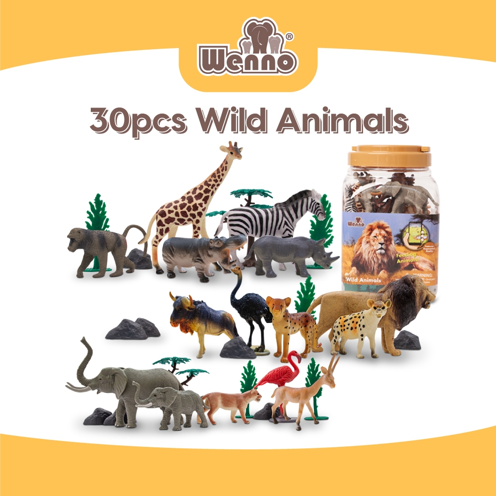 Wenno 30pcs Wild Animals playset in bucket Educational Animal Toy Set