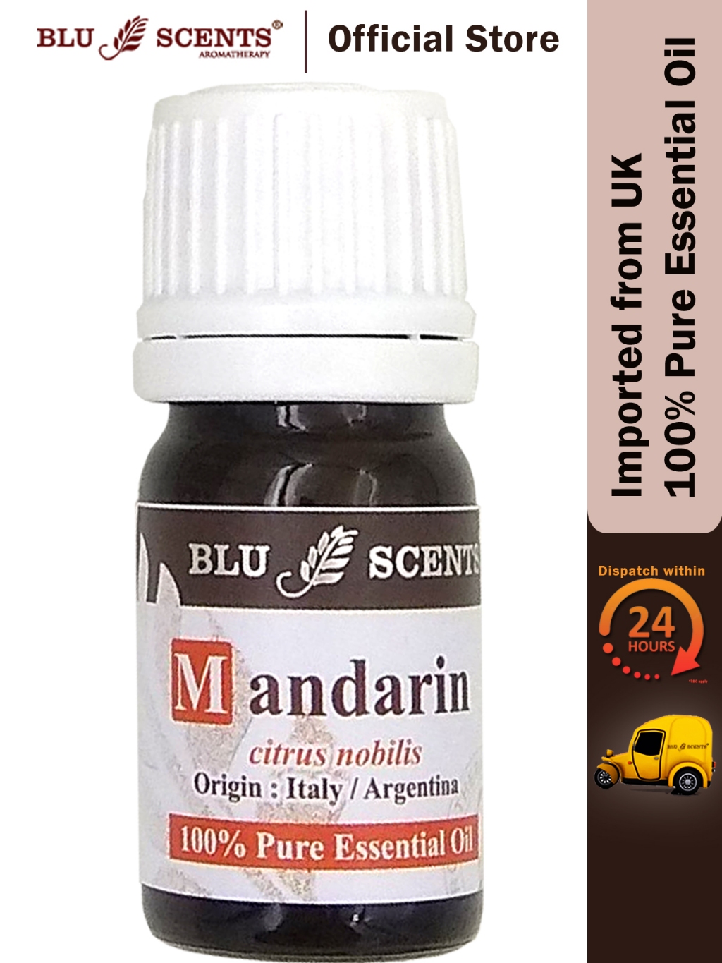 Blu Scents Mandarin Pure Essential Oil 5ml Insomnia Relief, Stretch Mark Softener, Pregnancy