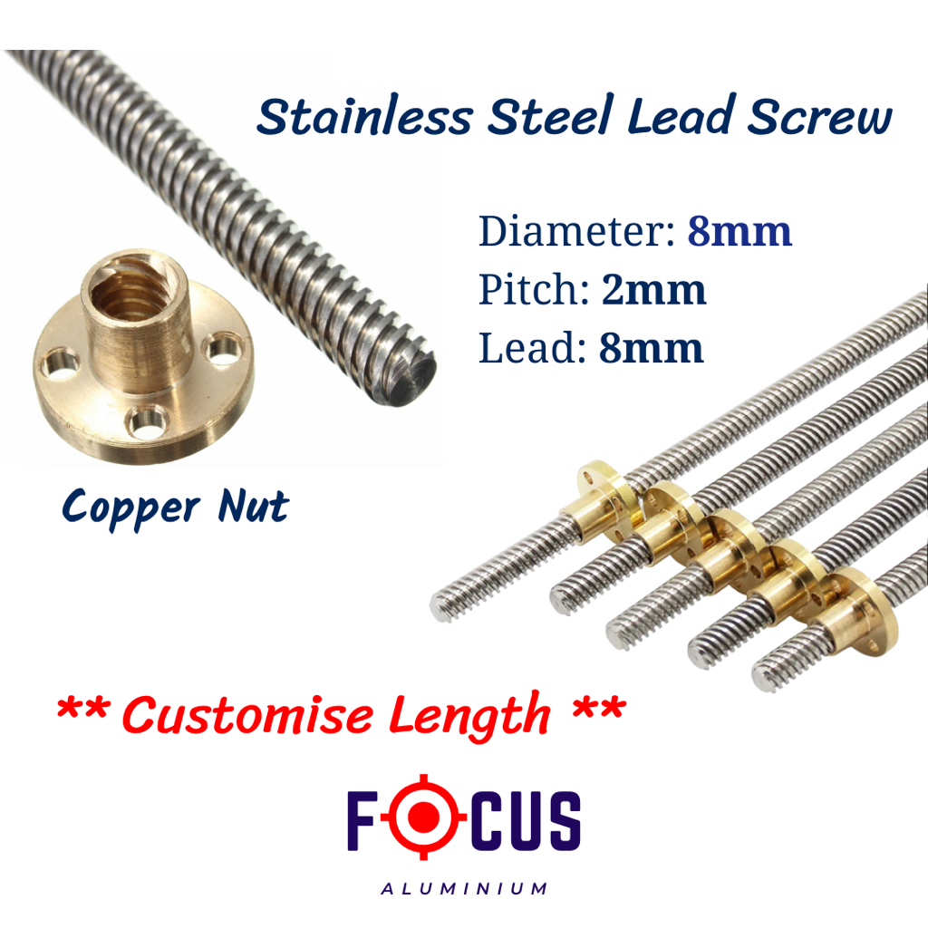 Lead 8mm T8 Lead Screw Thread Diameter 8mm Pitch 2mm Lead 8mm Rod Copper Nut For 3d Printer