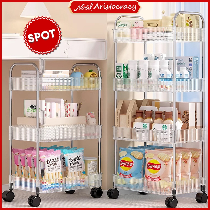 3 4 Tier Trolley Rack Acrylic Rolling Trolley Cart With Wheel Rak Troli ...