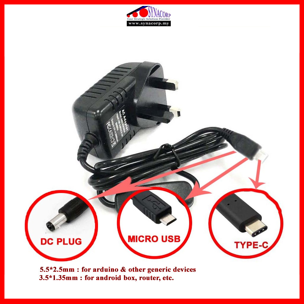 MALAYSIA PLUG 5V 1A 2A 2.5A 3A AC to DC Power Supply Adapter USB ...