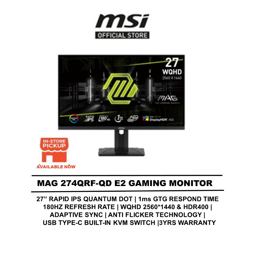 MSI MONITOR MAG274QRF-QD E2 GAMING 27'' RAPID IPS / WQHD 2560x1440 ...