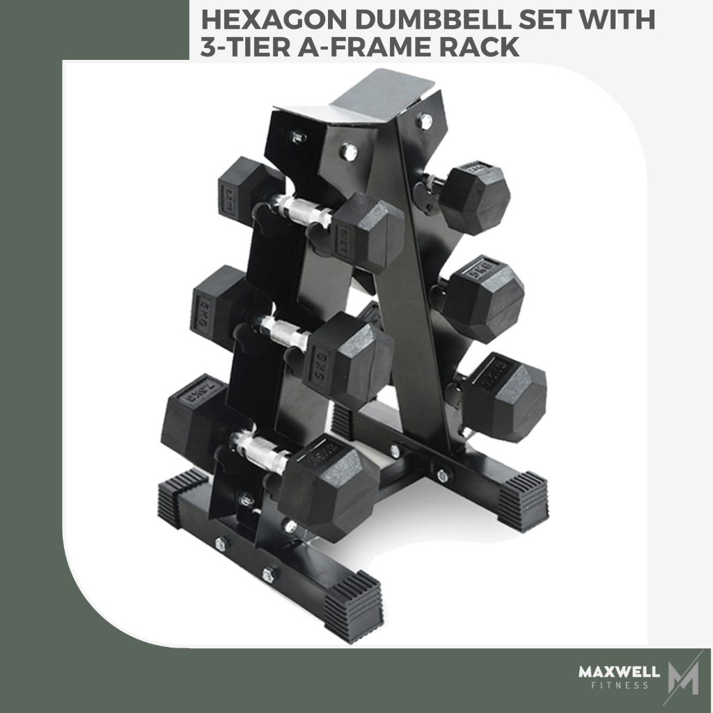 30KG 135KG Hexagon Dumbbell Set with 3 Tier A Frame Rack Shopee Malaysia