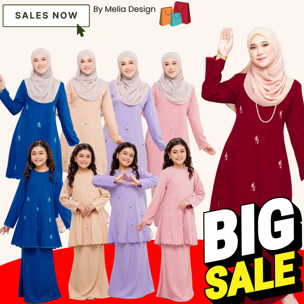 By Melia Design Baju Hot Raya 2024 Kurung Moden Sulam biku Murah