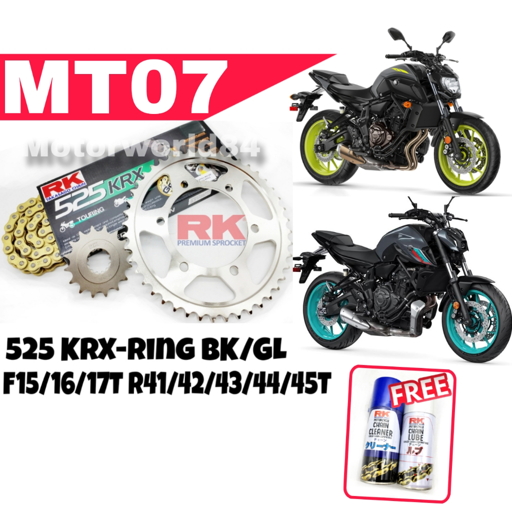 RK SPROCKET SET YAMAHA MT07 V1 V2 525 RK KRX XRING RIVET BLACK GOLD