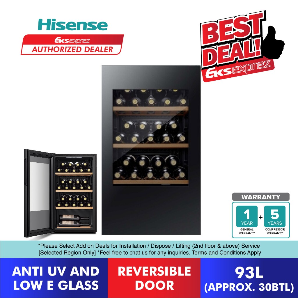 Hisense Wine Chiller 93L RW32N4ATB Wine Cooler 30 Bottles LED Lighting