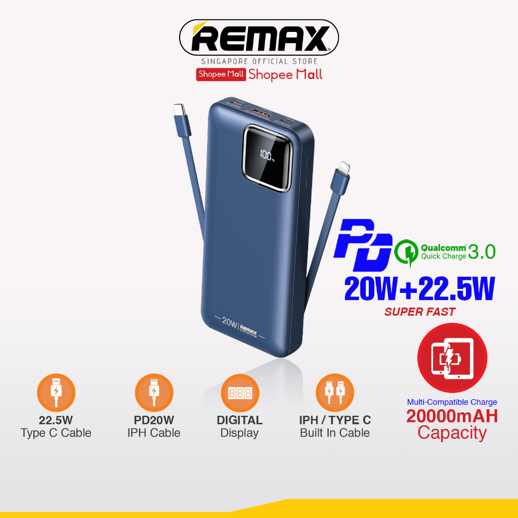 REMAX RPP-513 Suji Series 20W+22.5W PD+QC Fast Charging Cabled Power ...
