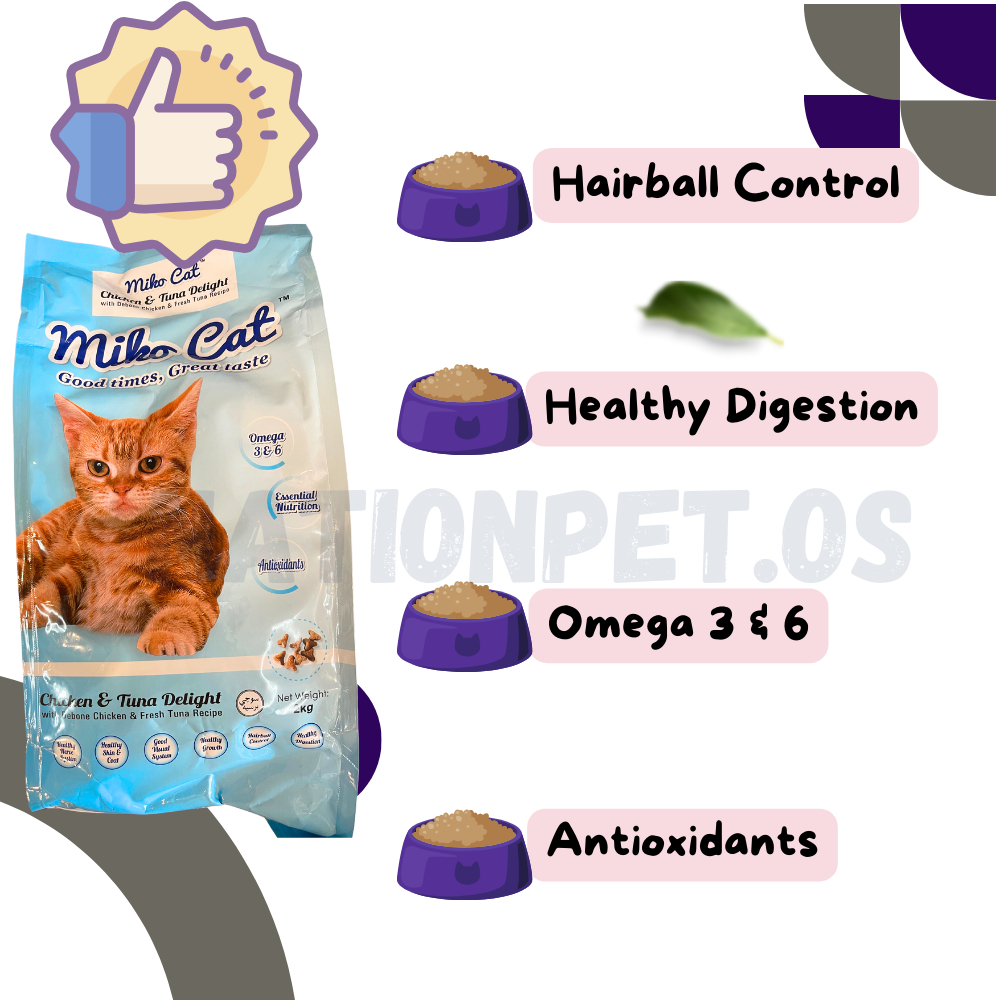 READY STOCK MIKO CAT Cat Dry Food Cat Food Omega 3 6 Cat Kibbles Chicken Tuna Seafood Salmon 2KG Makanan Kucing