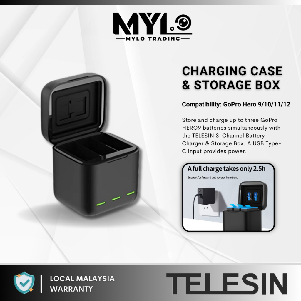 Telesin 3-slot charger box for GoPro Hero 10 11 12 3/2