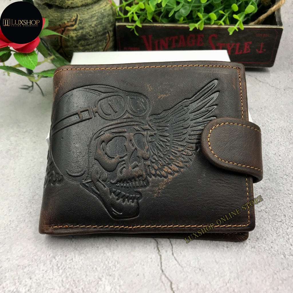 Rush Rider Cow Leather Wallet Men Button Closure Short Wallet Dompet ...