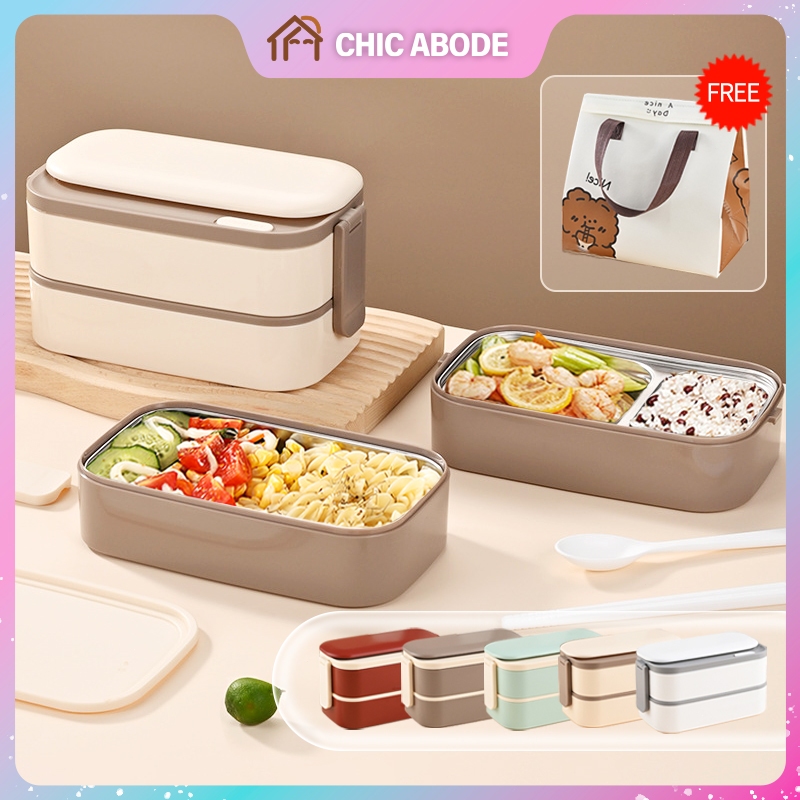 Stainless Steel Lunch Box Double Layer Bento Lunch Box With Thermal Bag ...