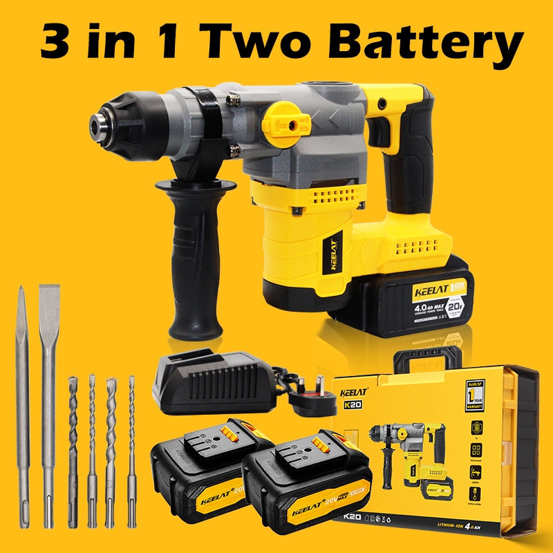 keelat Hammer Drill Rotary Hammer Power Impact Drill Battery With 3 ...