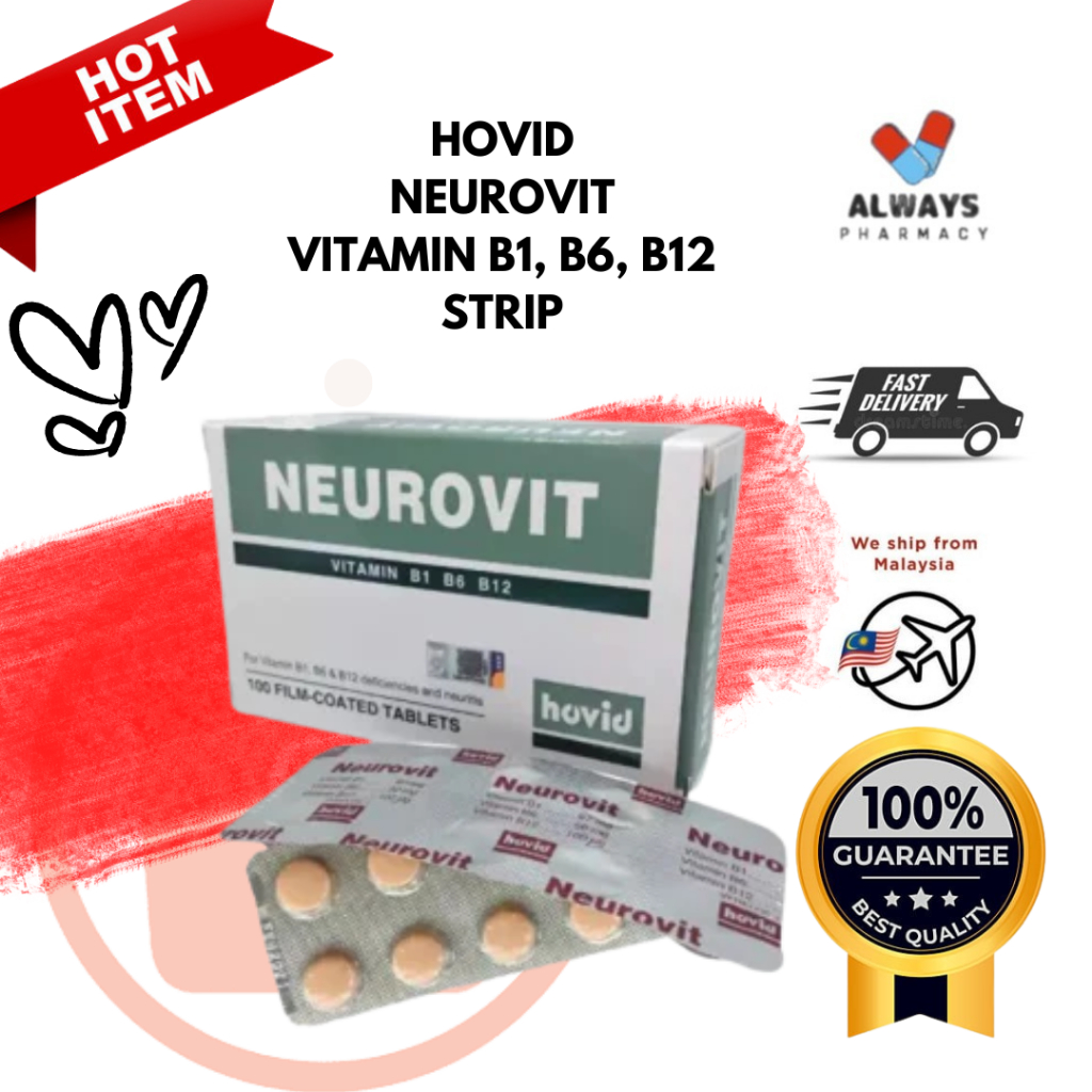 1 STRIP - HOVID NEUROVIT VITAMIN B1, B6, B12 STRIP - UNTUK SAKIT SARAF ...