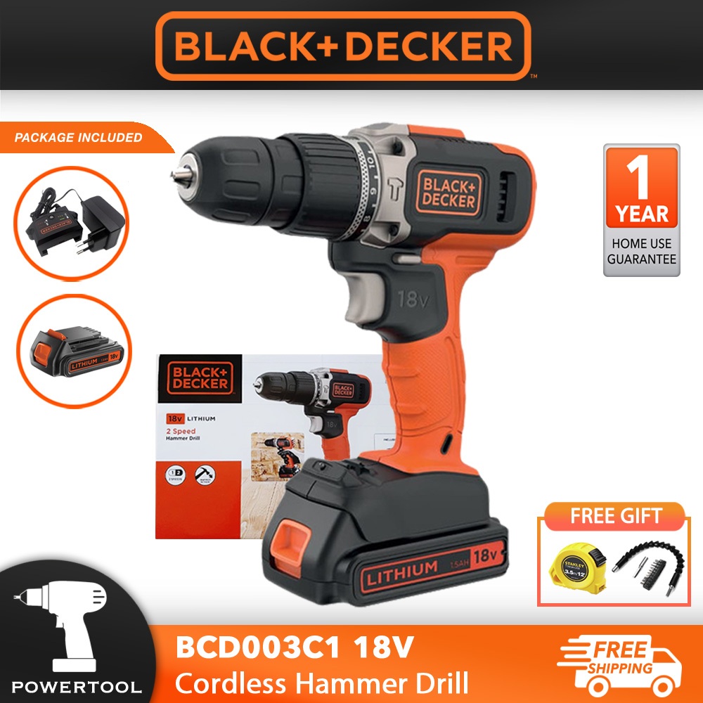 BLACK & DECKER BCD003C1 18V 1.5AH Lithium-ion 2 Speed Hammer Drill ...