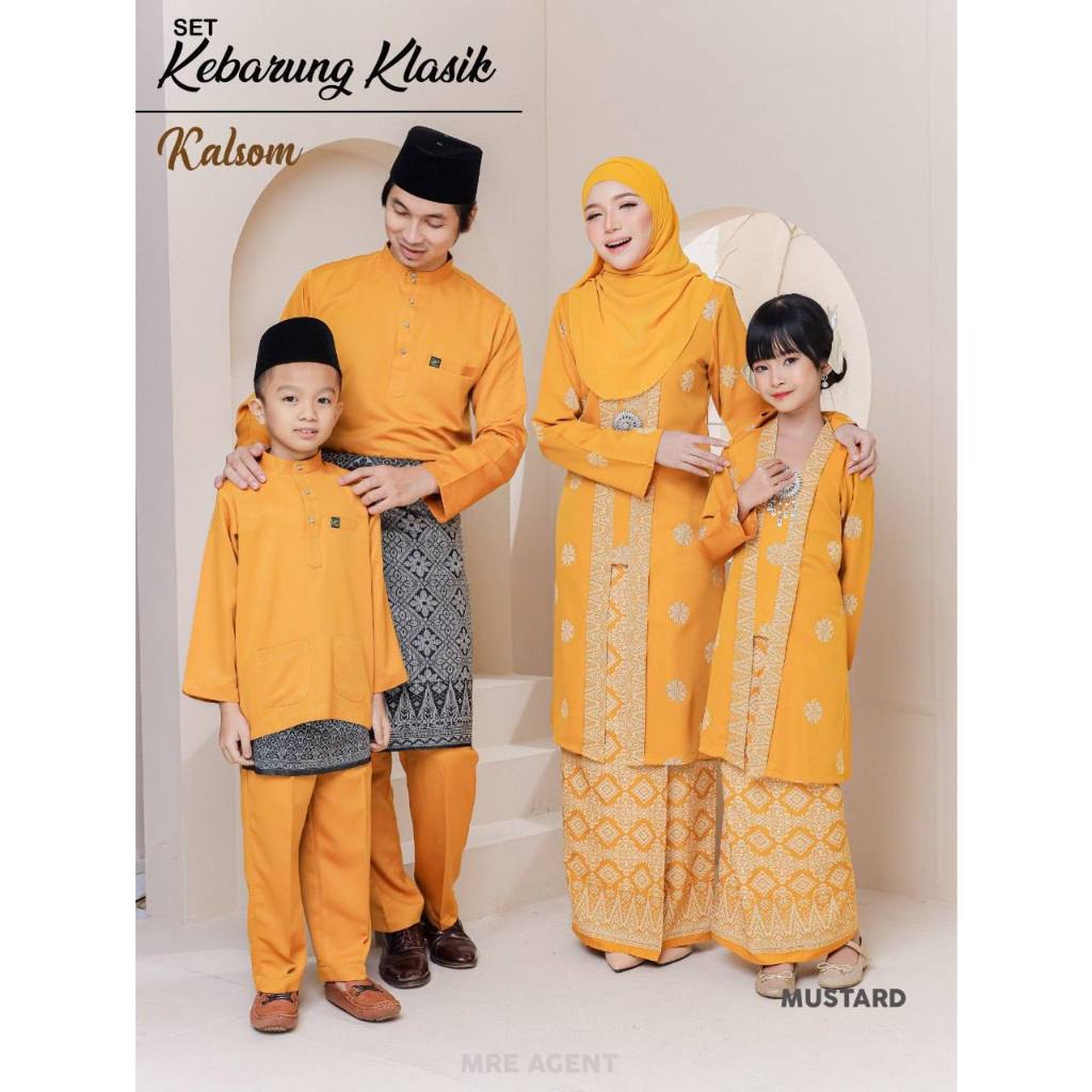 Kalsom Baju Kebarung Klasik Labuh Mustard Sedondon Ibu dan Anak ...