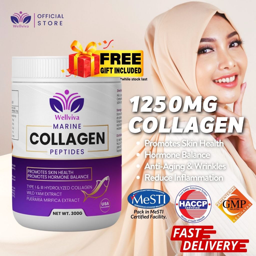 WELLVIVA Marine Collagen Peptides 1250mg with Wild Yam & Pueraria ...