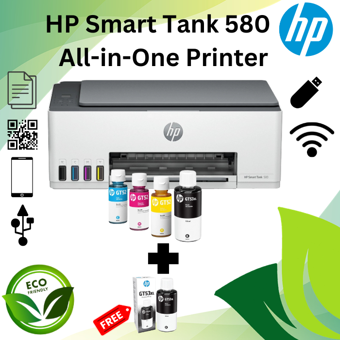 HP Ink Tank Wireless HP SMART TANK 580 (WIRELESS) FREE INK GT53XL BLACK ...