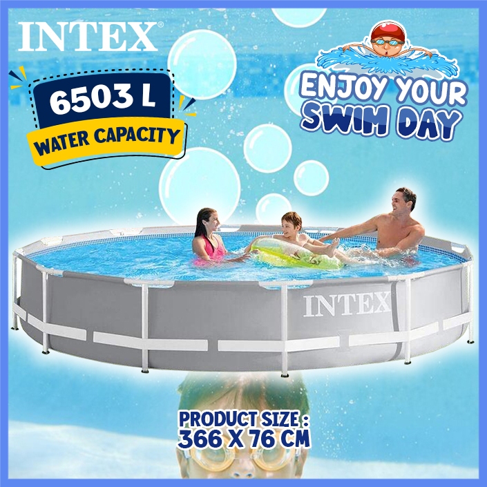 INTEX 26710 Prism Frame Round Swimming Pool Steel Frame PVC Water Bath ...
