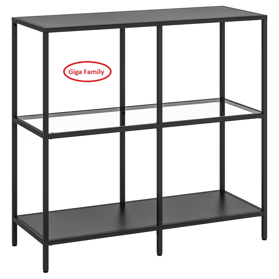 I K E A VITTSJÖ Shelving unit, blackbrown/glass, 100x93 cmx36 cm