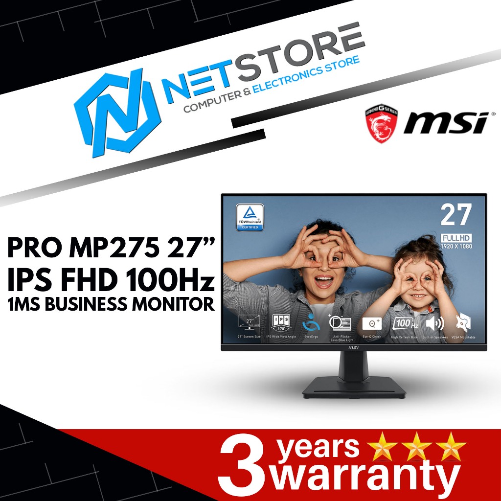 MSI PRO MP275 27” IPS FHD 100Hz 1MS BUSINESS MONITOR - 9S6-3PC3CM-009 ...