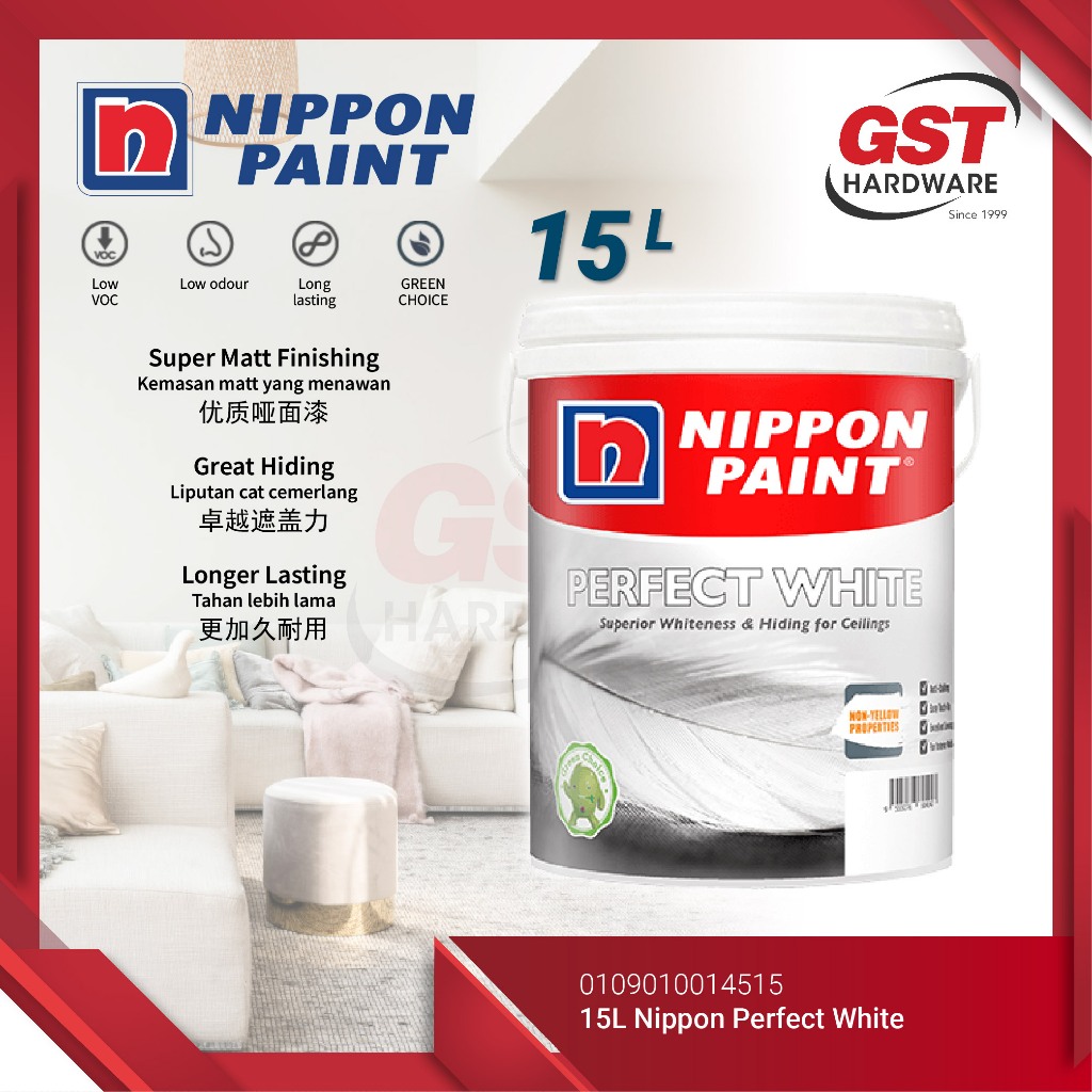 🔥 Nippon Perfect White 15L Nippon Paint White Wall Paint Cat Rumah