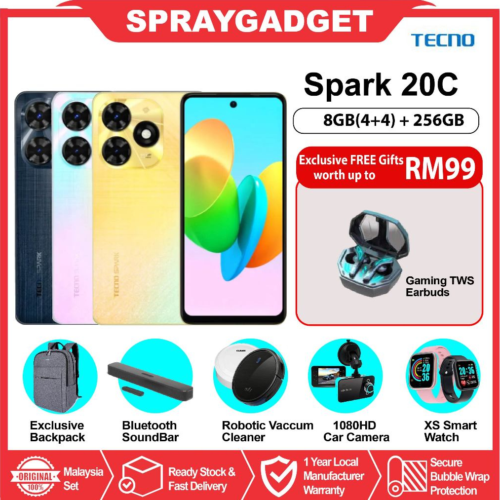 TECNO Spark 20C 8GB*(4+4GB Extended RAM) + 256GB ROM - 5000mAh Battery ...