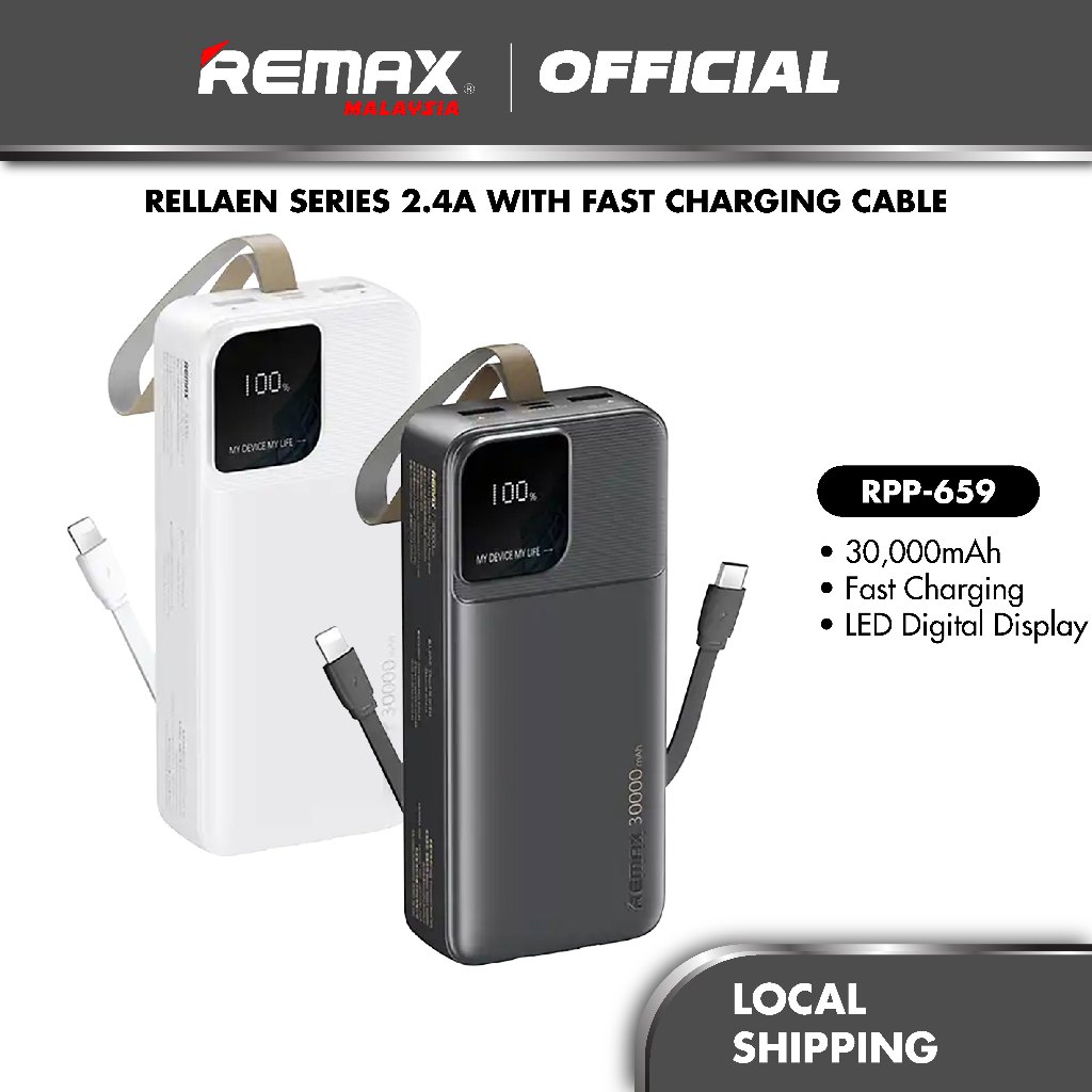 Remax RPP-659 Rellaen Series 2.4a with Fast Charging Cable (30000mAh ...