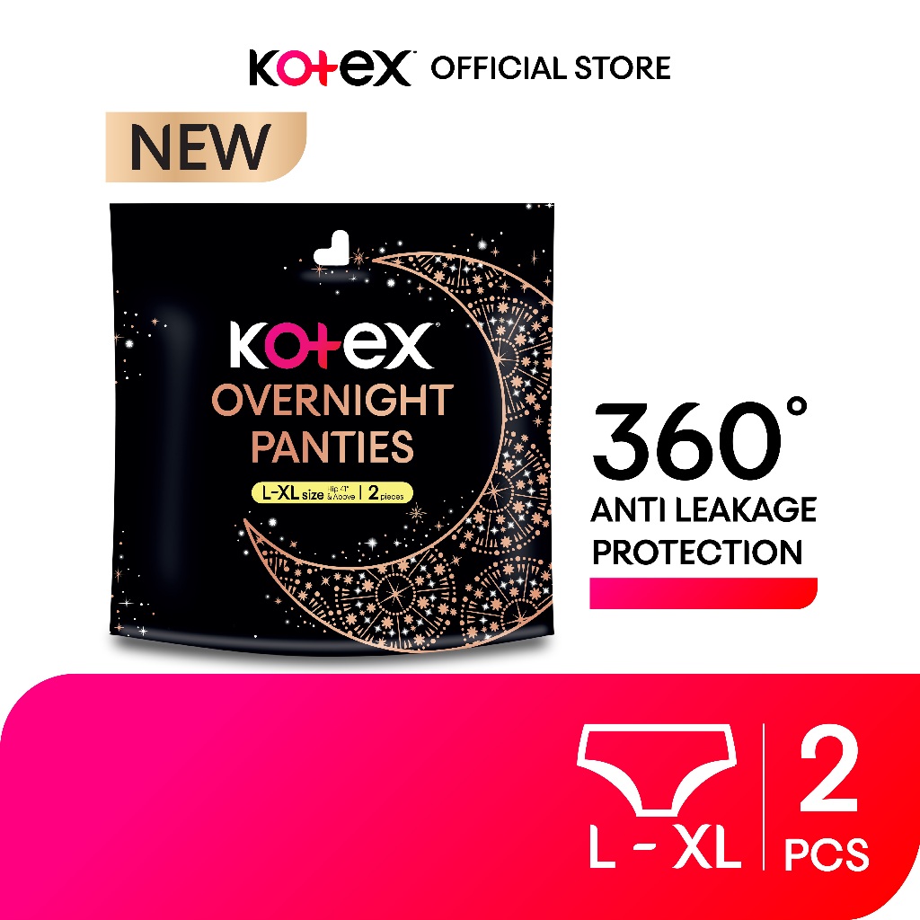 Kotex Overnight Panties LXL (2s) Period Panties with 360⁰ AntiLeakage Protection Disposable