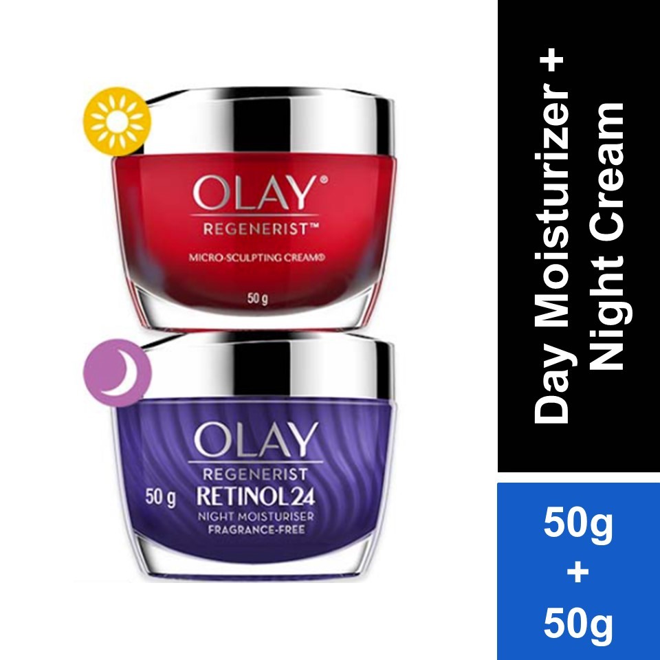 Olay Regenerist Day Cream Moisturizer 50g + Retinol 24 Night Skincare ...