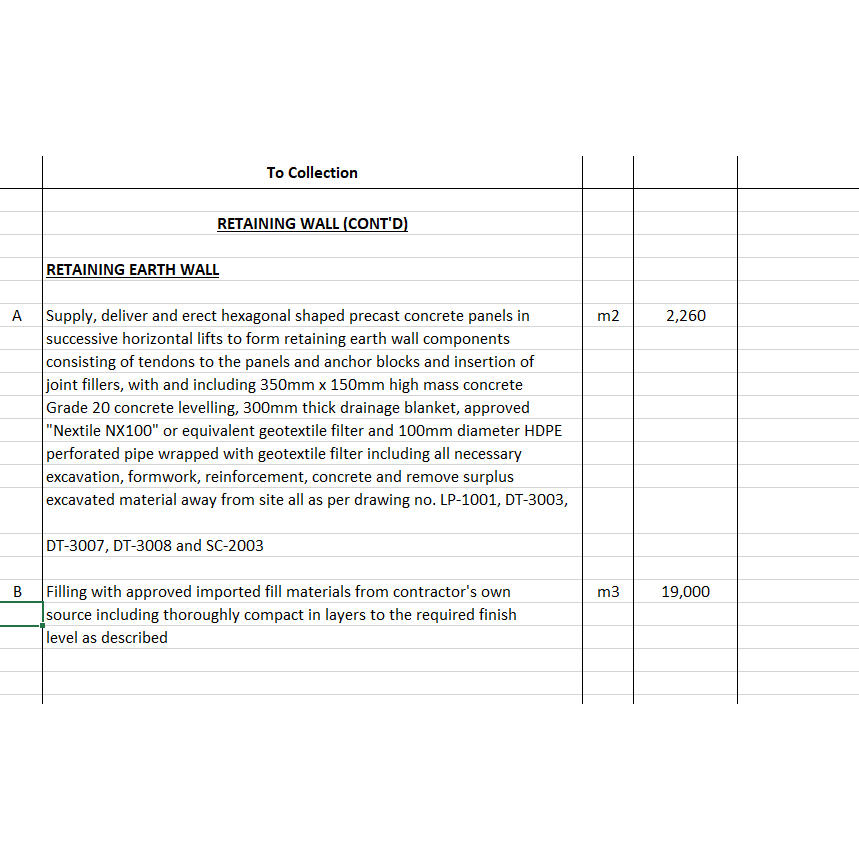 BOQ Site Clearance & Earthwork & Retaining Wall Bill of Quantity BOQ ...