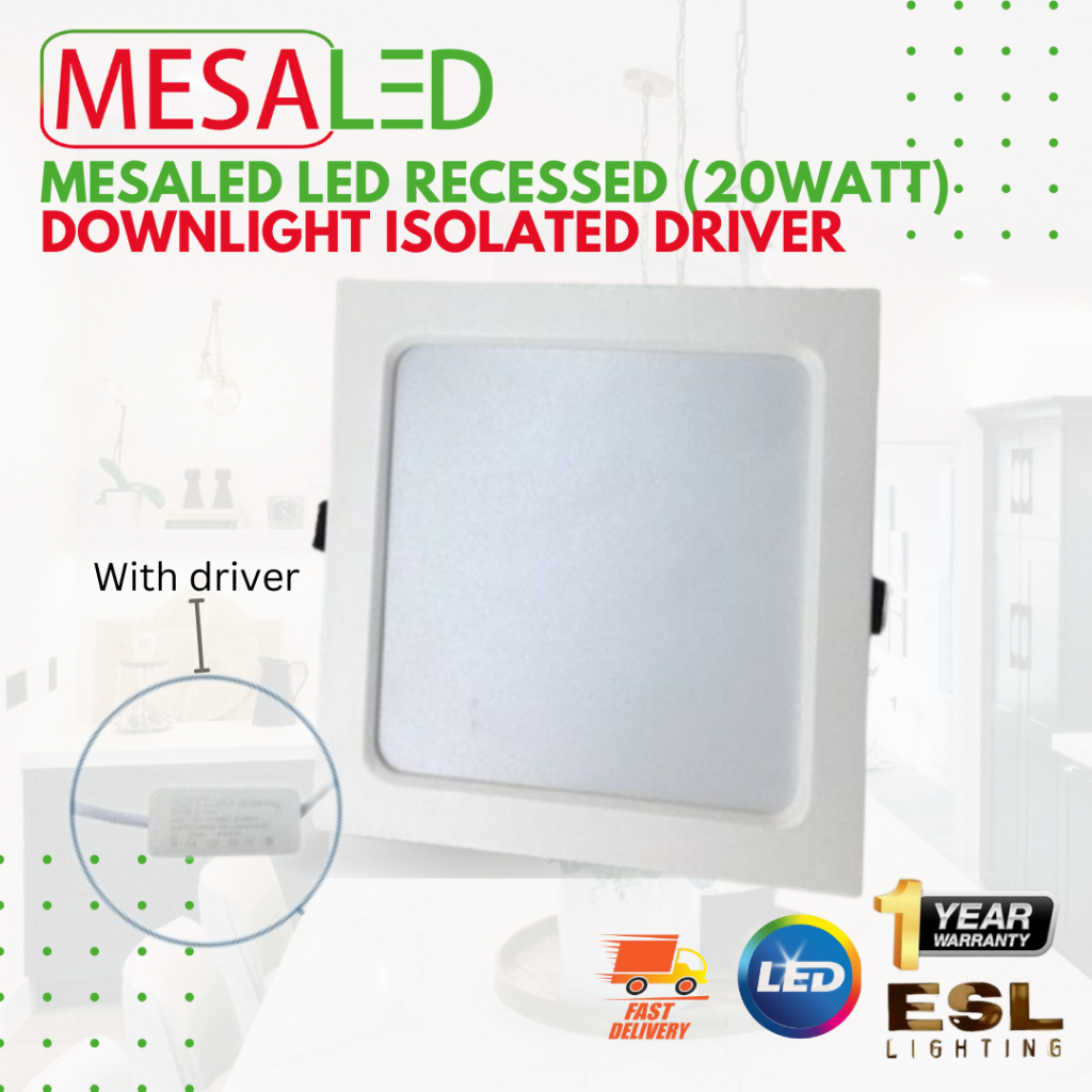 ESL LIGHTING MESALED DOWNLIGHT LED ISOLATED DRIVER SQUARE 20WATT ...
