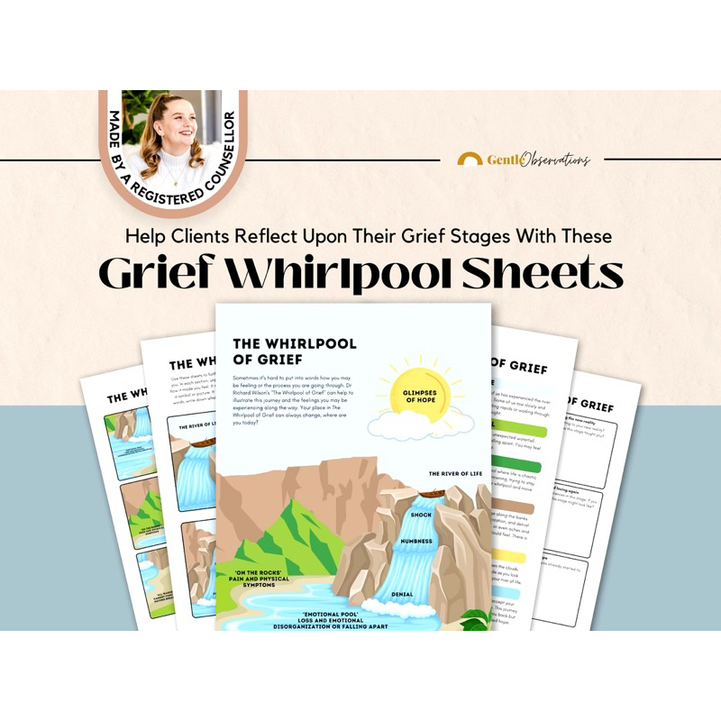 The Grief Whirlpool Worksheets, Stages of Grief, Grief and Loss Journal ...