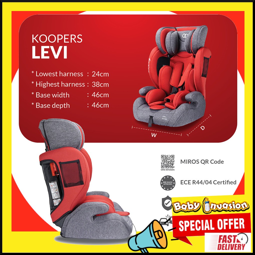 [6 years warranty, 1 to 1 crash exchange] Koopers Levi Child Car Seat