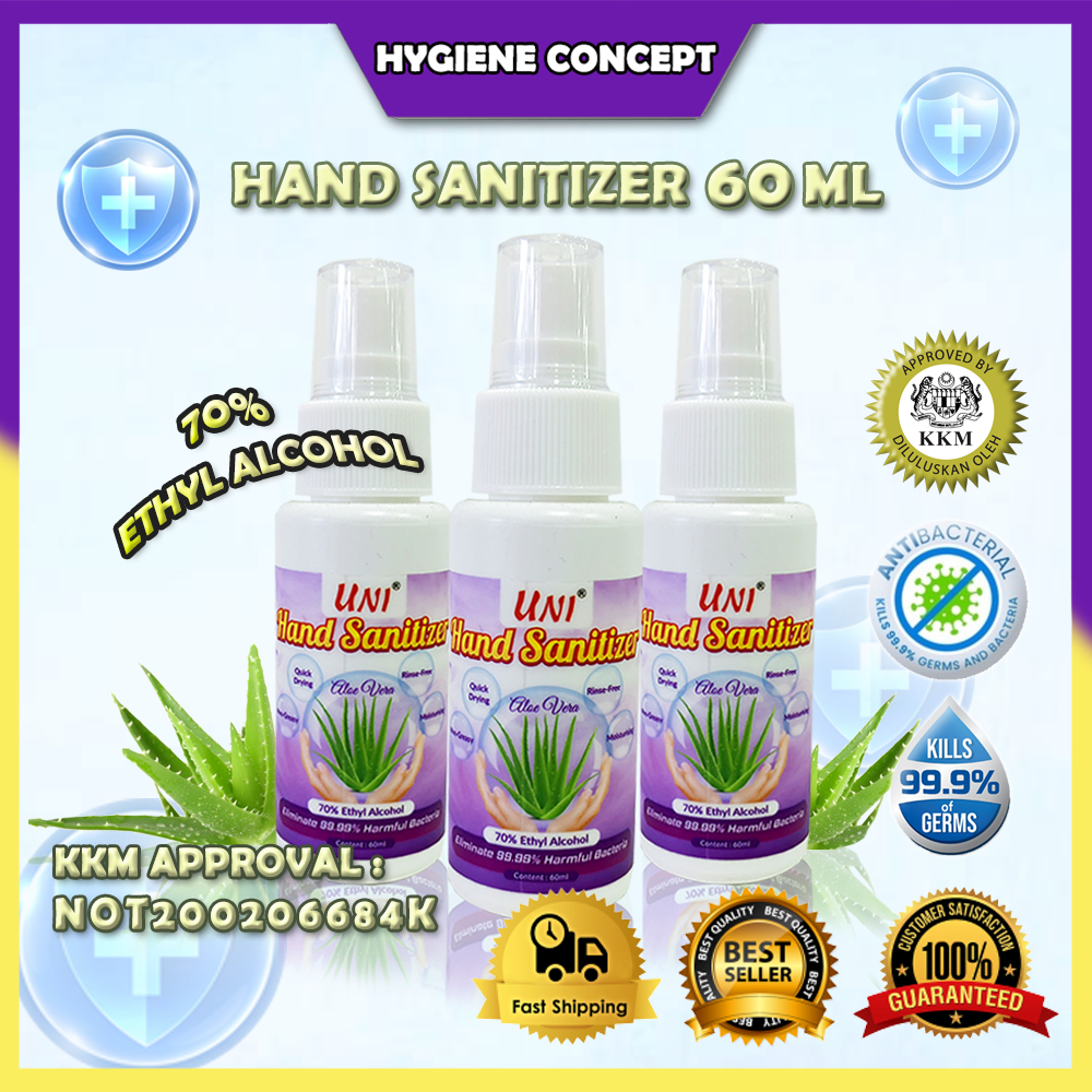 UNI Hand Sanitizer 60ml / Sanitiser (Liquid) with Spray Mist Pump KKM ...
