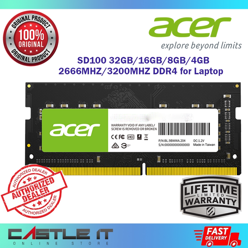 Acer SD100 DDR4 Notebook Laptop RAM 4GB 8GB 16GB 2666MHz 3200MHz SODIMM ...
