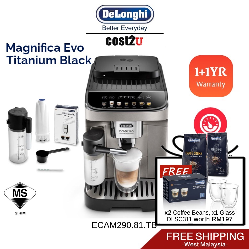 [Free Bean & Descaler] Delonghi Magnifica Evo Titanium Black Fully