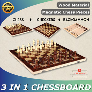 3 in 1 Chess Board Set Premium Wooden & Magnetic Folding Potable Chess ...