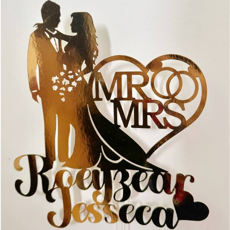 Wedding Cake Topper with Bride & Groom Silhouette and Add on customized ...