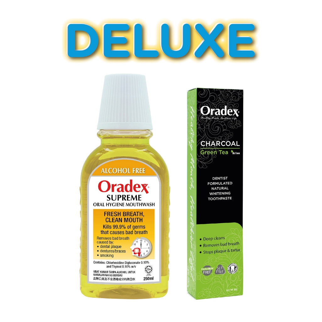 Oradex Supreme Mouthwash 250ml + Charcoal Green Tea Toothpaste 50g ...