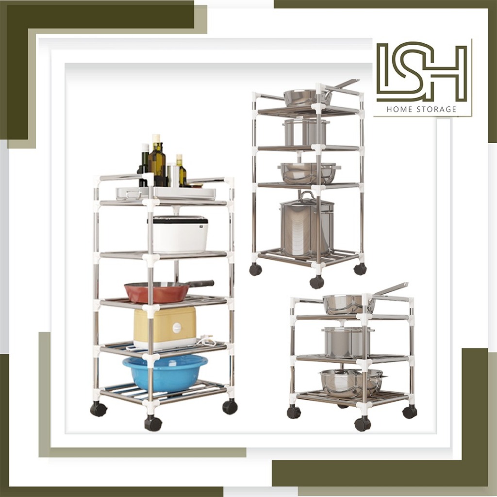 LSH Multifunction Kitchen Trolley Pot Rack Kitchen Storage Rack Floor ...