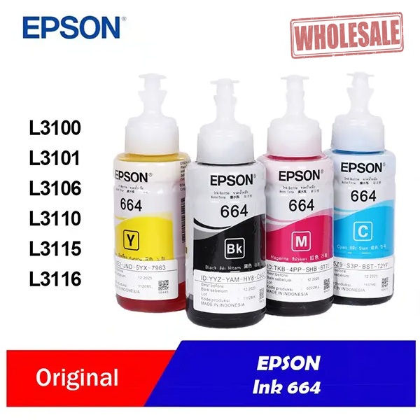 Official Epson T664 70ml Refill Ink L120 L210 L360 L405 L565 L385 L1300 ...
