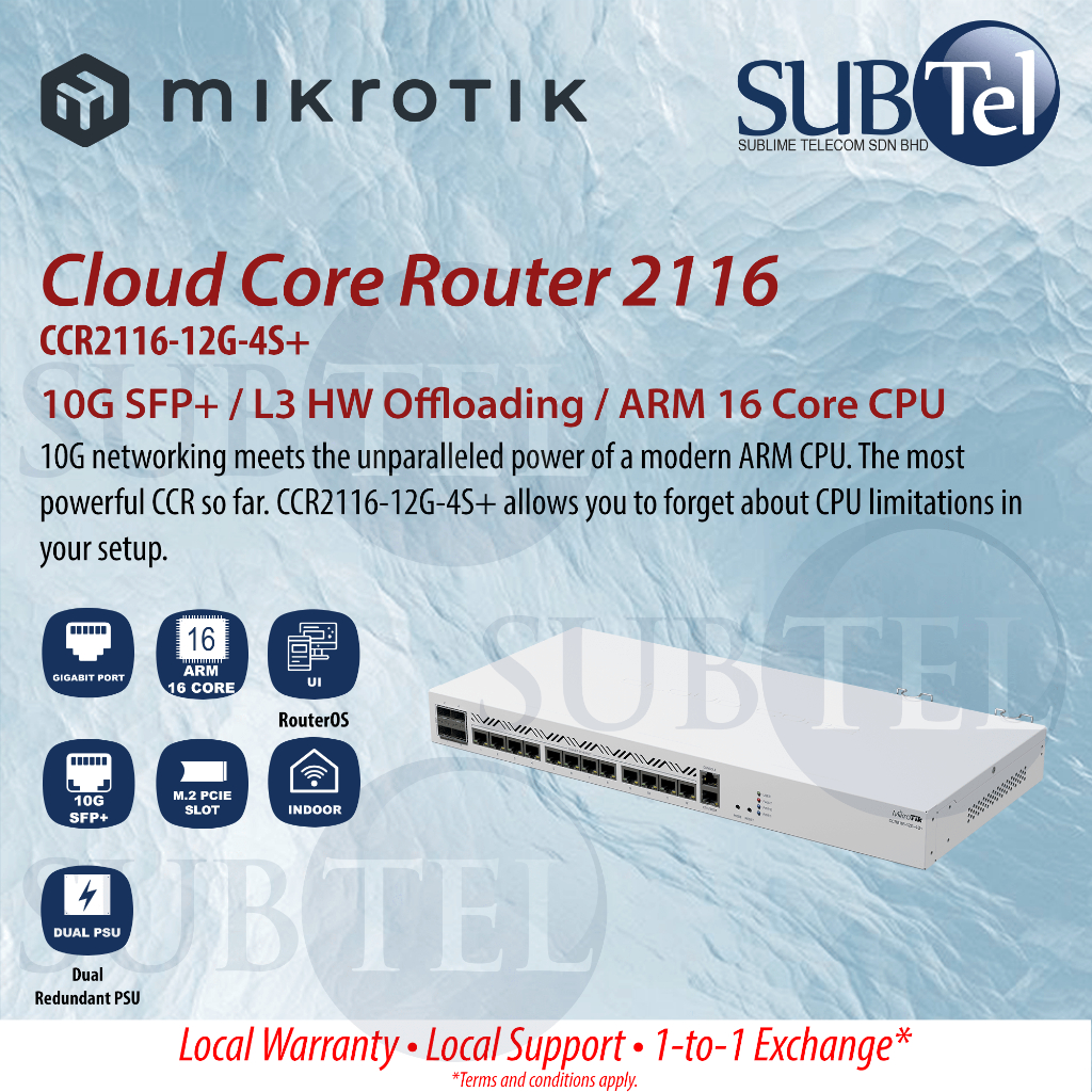 Router MikroTik CCR2116-12G-4S+ Cloud Core, 13 Porte GbE RJ45, 4 Porte SFP+, Open Box.